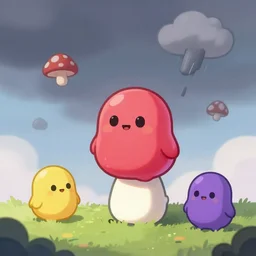 ❤🔥🍄🌪, trending on art station, in the sky, cute jelly bean creatures cartoon,