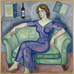 woman, wine, book, sofa, by robert delaunay endless rhythm