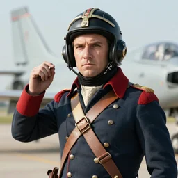 fighter pilot with helmet, napoleonic accents