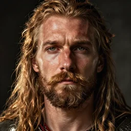 portrait of barbarian warrior with sad eyes and trucker mustache. fantasy art. game character