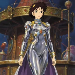 ghibli tom bagshaw, curiosities carnival, anime soft paint of a single beautiful female full very tight long metallic suit ornate, accurate features, focus, very intricate ultrafine details, award winning masterpiece