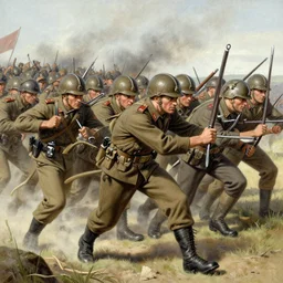 greg manchess painting of a group of men charging at the enemy wearing military uniform, painting, trending on artstation, by huang guangjian and gil elvgren and sachin teng