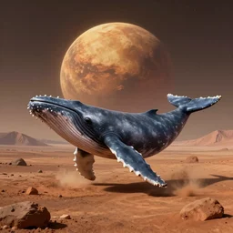 whale on mars, photorealistic, very detailed mars soil, high definition landscape, beautiful whale, award winning photograph, nature on mars