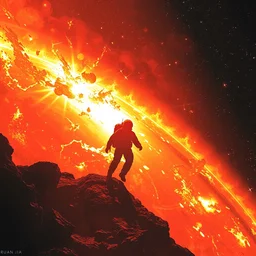 a solar flare of epic proportions, silhouetted astronaut, stars, intricate concept art by ruan jia