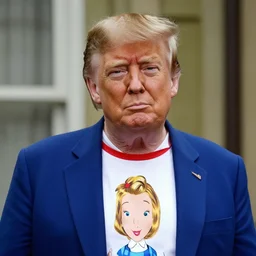 portrait of donald trump as pippi longstocking wearing a hilary clinton shirt, from the movie pippi longstocking