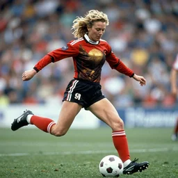 Olivia Newton-John playing football by Leonardo da Vinci