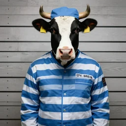 mugshot of a cow dressed as an inmate