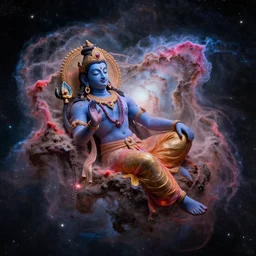 lord vishnu resting in universe, mystic mountain nebula