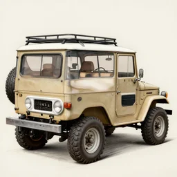 a drawing by Leonardo da Vinci a Toyota Fj43 build in 1981, black roof, with a roof rack, detailed, 8K, octane render, 8K,