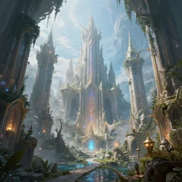 ,inside a magical ethereal elven city highly detailed, 4k, HDR, award-winning,  artstation, octane render