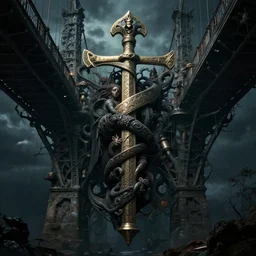 mysterious birth of the sceptre reality verge of controversial bridge, in the style of terese nielsen, steve argyle, intricate, cinematic, dramatic lighting, 8 k resolution
