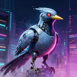 a cyberpunk robot bird, synthwave by art artgerm, cg society contest winner, shock art, sci-fi, artstation hq, speedpainting