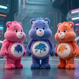 film still of cyberpunk care bears in new sci - fi movie, 4 k