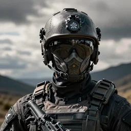 spec - ops head, flower logo on forehead, special forces, dark design, artstation, concept art, realistic, intricate details