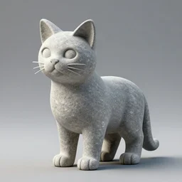 A 3D model of a cat made of stone
