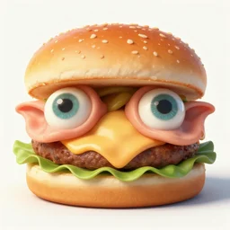 a burger made of eyes and ears,