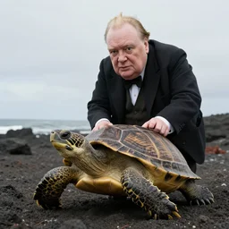 An amazed happy Winston Churchill discovers the first turtle ever in Galapagos, national geographic, BBC, XF IQ4, f/1.4, ISO 200, 1/160s, 8K, RAW, unedited