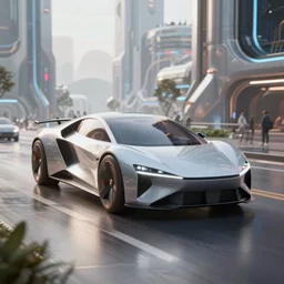 professional photo of a futuristic scifi car on the streets of a utopian future, 4k, octane render