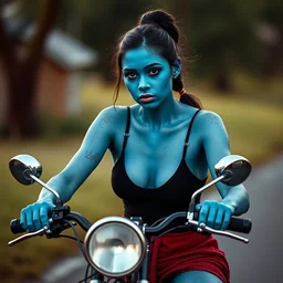 blue skin girl on bike