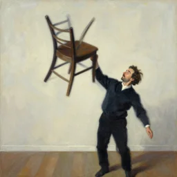 jk simmons throwing chair, painting by phil hale, fransico goya,'action lines '!!!, graphic style, visible brushstrokes, motion blur, blurry