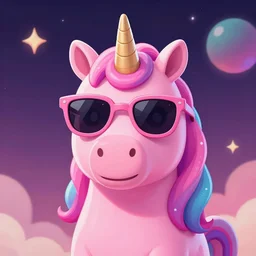 A pink unicorn with sunglasses, synthwave style, fantasy, portrait, trending on artstation, detailed, award winning