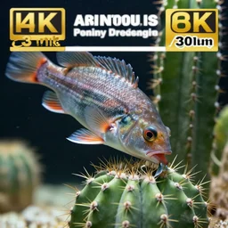 close up of a fish eating a cactus, 33mm, 4k, award winning photo
