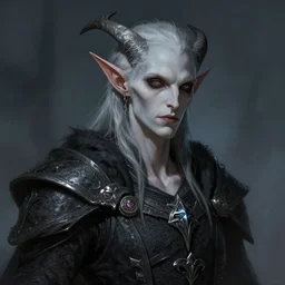 dark fantasy tiefling warlock, pale, headshot portrait, wide angle view, highly detailed, qichao wang, artgerm, cushart krenz, zeronis, trending on artstation, soft light, sharp edges, illustration, character design, concept art