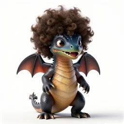 afro-haired baby dragon hatching, studio photography, full body, standing, isolated on a pure white background, centered, whole figure in frame, sharp focus, studio lighting