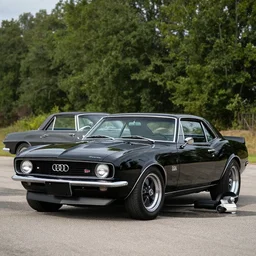 vantablack audi camaro b 1 ( 1 9 6 7 ), restomod, establishing shot