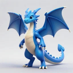 a 3 d render of a blue, female, anthropomorphic dragon with armwings and a spike at the tip of his tail