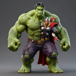 detailed digital art character model of the incredible hulk and thor spliced together, ultra - realistic, detailed lighting and textures, action pose, intricate, studio quality,