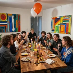 having a cool party birthday party, painting by neo rauch, highly detailed