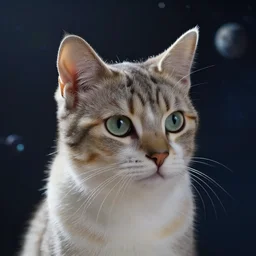 Lonely Cat in space, close-up, trending on artstation, 90mm, by Noah Bradley
