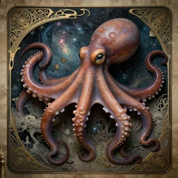 hyperrealism, art nouveau, detailed textures, photorealistic 3 d art nouveau octopus in apocalyptic galaxy, japanese old style print, ultra realistic, cinematic, intricate, cinematic light, unreal engine 8 k, octane render, unreal engine