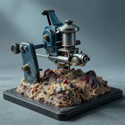 airbrushed awful fibrinous exudate block machine by francesco blanc, geof darrow, alex ross, basil gogos, philippe druillet, fine art masterpiece baked at 3 0 0 f, matte painting, cold lighting, aged with sunlight, award winning horror, photorealistic render, cinematic