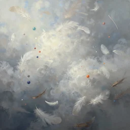 empty space is filled by virtual particles a digital painting by Charlie Bowater , trending on Artstation, metaphysical painting, speedpainting, made of feathers mist and cloud , digital painting