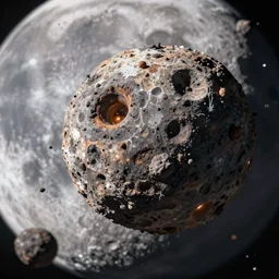 huge asteroid destroying the moon, a lot of flying debris, greg rutkowski, 8 k, shallow depth of field, ultra high detail, concept art,