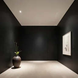 a luxury sydney apartment by japanese architect, black walls, pottery, art, ikebana, zen
