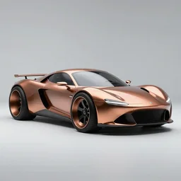 an automobile with copper paint, in a studio, futuristic, art style by pablo carpio, car design by vergil exner, big engine and big wheels. full view, blank background.