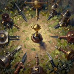 rpg equipment item centered top view close up oil painted by greg rutkowski