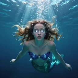 Emilia Clarke as the little mermaid underwater by Gil Elvgren Stanley Artgerm Lau, WLOP, James Jean, Andrei Riabovitchev, Marc Simonetti, Yoshitaka Amano, ArtStation, CGSociety, hair floating covering chest, bubbles vfx, cinematic lighting, god ray, starlit shining eyes