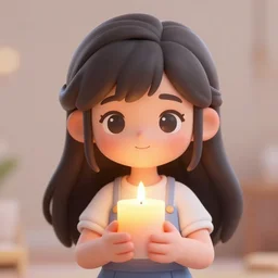 A cute  feminine girl holding a glowing candle, fragile, soft, vray,Unreal engine 5, hyperdetailed, 3d character, game character