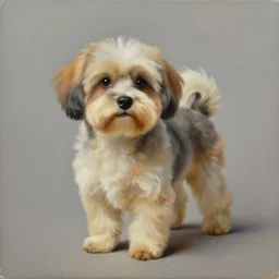 painting of cute dog, full stature, in style of philippe berthet, photorealistic