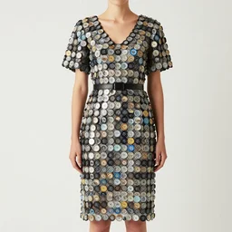 high fashion woman's dress made from bottle caps, product image