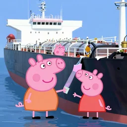 peppa pig gluing themselves to a crude oil tanker in order to make a statement about the environment