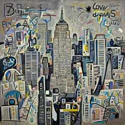 painting of new york city skyline by graham sutherland, basquiat, neo - expressionism, muted colors!!!