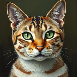 a portrait of cat as an artist sad green eyes vibrant color scheme, intricately detailed, in the style of 1 9 6 0. artstation, manet norman rockwell
