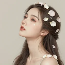 the portrait of an absurdly beautiful, graceful, elegant, chaste woman made of petals looking up, an ultrafine detailed illustration by kim jung gi, irakli nadar, intricate linework, bright colors, octopath traveler, final fantasy, angular, unreal engine 5 highly rendered, global illumination, radiant light, detailed and intricate environment
