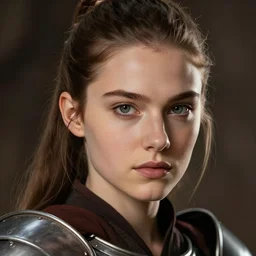 head and shoulders portrait of a female knight gazing into camera, jedi, young scarlett johansson, star wars, lightsaber, by alphonse mucha, face detail, extremely detailed, art nouveau painting