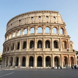 Photograph of an ancient Roman McDonalds, wideshot,longshot,fullshot.